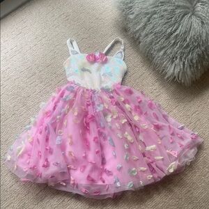 Girls unicorn sequin Pink and White Tulle Dress size 7